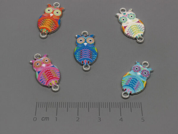 Сова цветна 23x12mm, отвор халки 1.7mm - 10 бр.