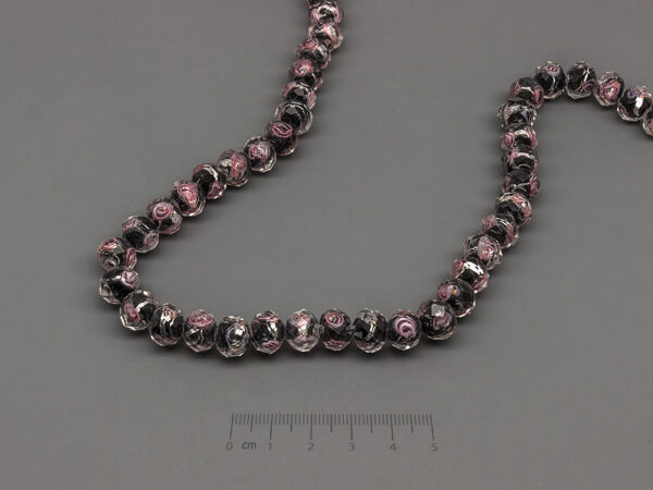 Стъклено мънисто с роза чернo d=10mm - 5 бр.