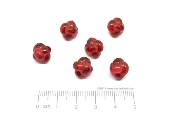 Топче прозрачно - червено релеф Ø12mm, отвор 2mm - 25g ≈ 41 бр.