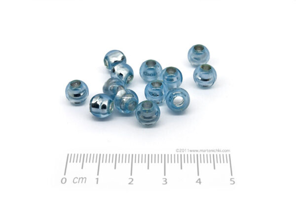 Топче - светло синьо d=8mm, отвор 3mm - 50g ≈ 266 бр.