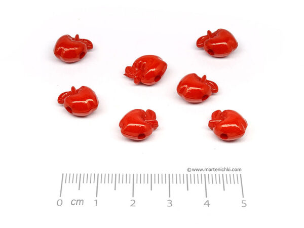 Ябълка червена - 11x9.5x6.5mm, отвор 2mm - 25g ≈ 70 бр.