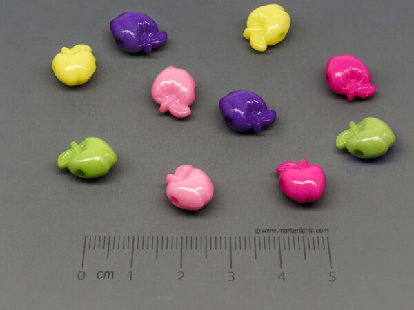 Ябълка цветна - 11x9.5x6.5mm, отвор 2mm - 50g ≈ 140 бр.